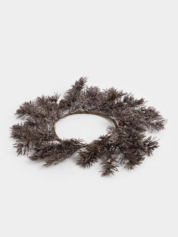 Сәндік гүл шоғы, 17/45 см, ПВХ/қағаз, Шырша бүршіктері бар қола түсті қылқан инелер, Bronze decor, image-1