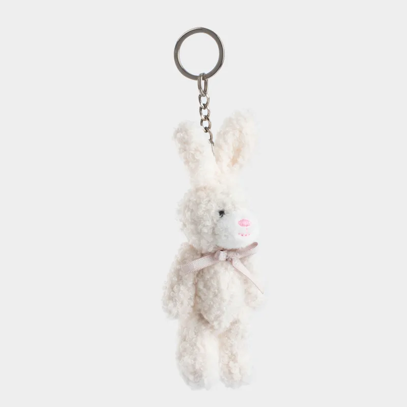 Салпыншақ, 14 см, жұмсақ, қозғалмалы табандары бар, букле/металл, сүт түстес, Бантигі бар қоян, Rabbit, image-1