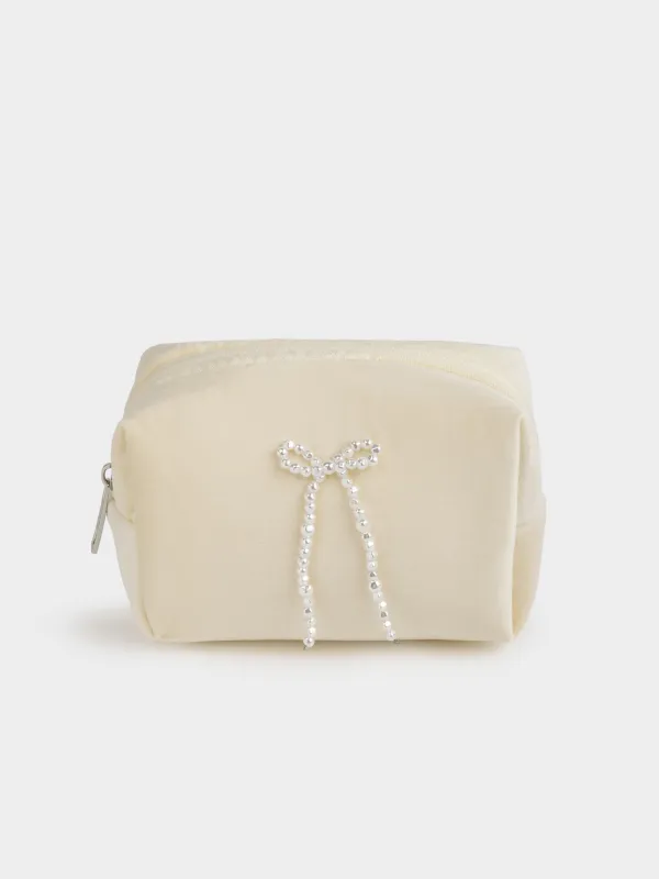 Косметичка, 15x10 см, полиэстер/пластик, молочная, Жемчужный бантик, Beauty bow, image-0