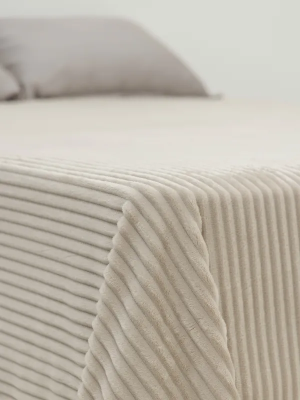 Покрывало, 220x240 см, фланель, бежевое, Объемные полосы, Flannel, image-4