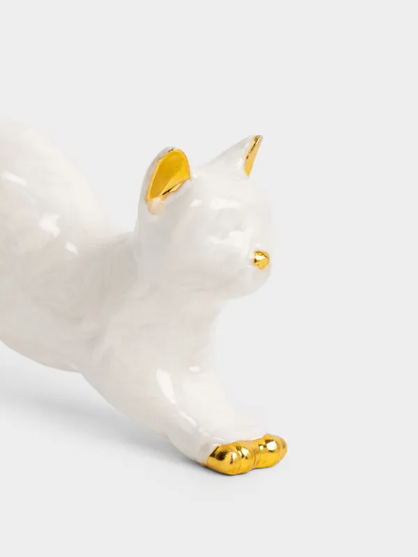 Зергерлік бұйымдарға арналған ұстағыш, 10 см, полирезин, сүт және алтын түстес, Мысық, Cat, image-2