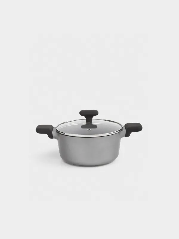 Кәстрөл, 20 см, 2,7 л, қақпағы бар, жабыны бар, алюминий, сұр-қара, Mintali, image-0