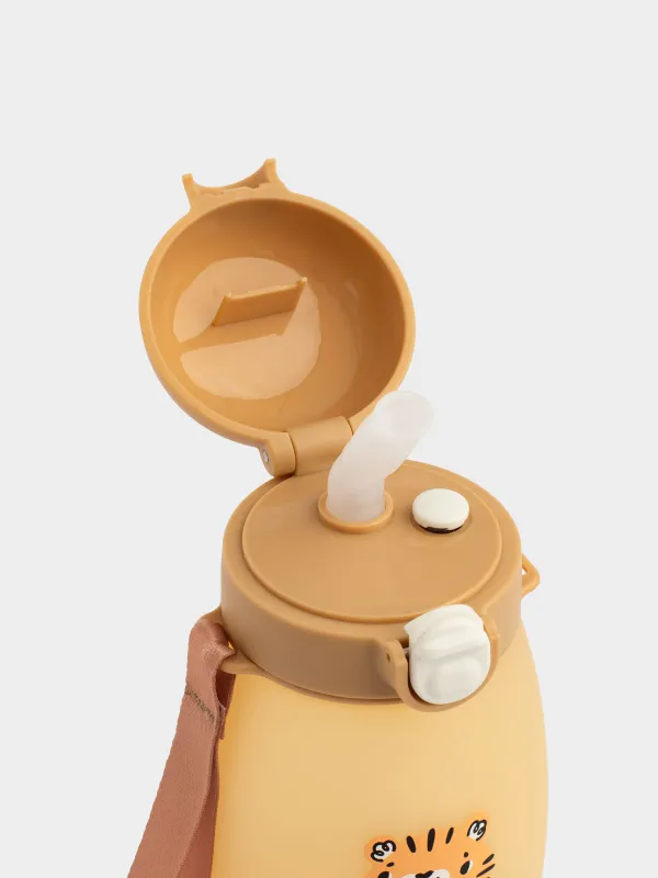 Ішуге арналған бөтелке, балаларға арналған, 460 мл, бауы бар, силикон/пластик, сары, Жолбарыс, Aquatic, image-1