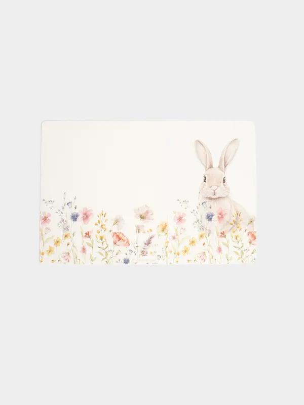 Аспаптарға арналған майлық, 30х45 см, ПВХ, тікбұрышты, ақ, Гүлдер арасындағы қоян, Rock print, image-0