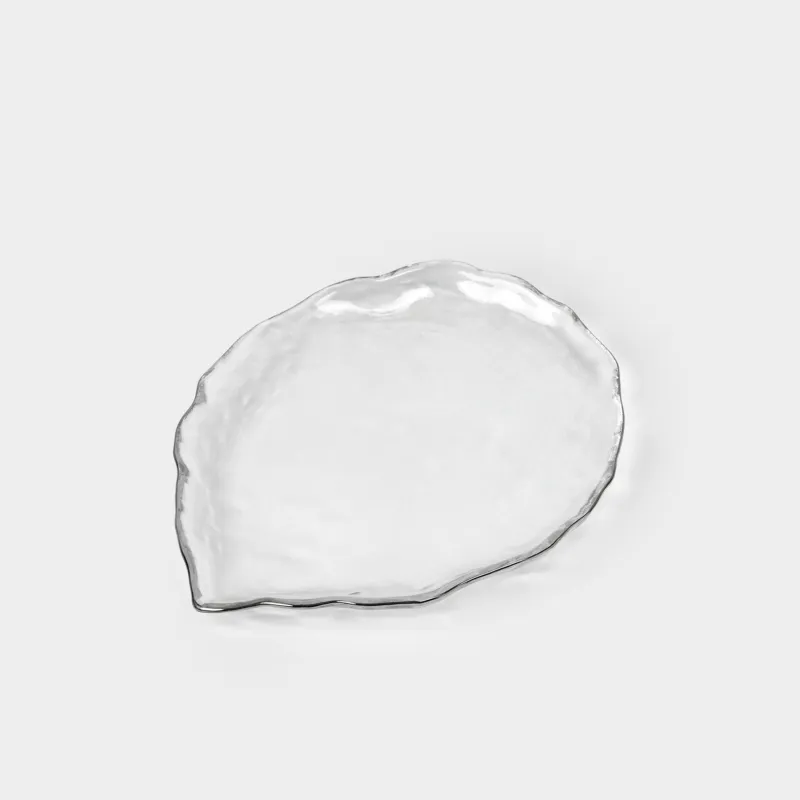 Ыдыс, 27х21х2 см, шыны, күміс жиегі бар, Жапырақша, Nautilus silver