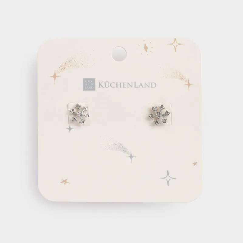 Пуссет сырғалары, 1 см, 2 дана, металл/страздар, күміс, Қар ұшқыны, Rime, image-2