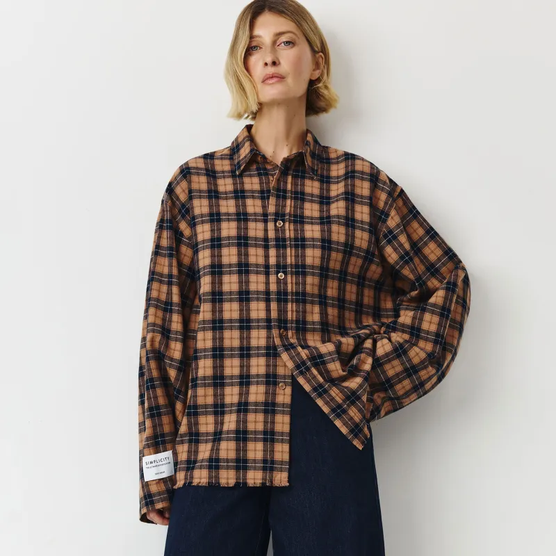 Рубашка с длинным рукавом, сине-коричневая, Leonor