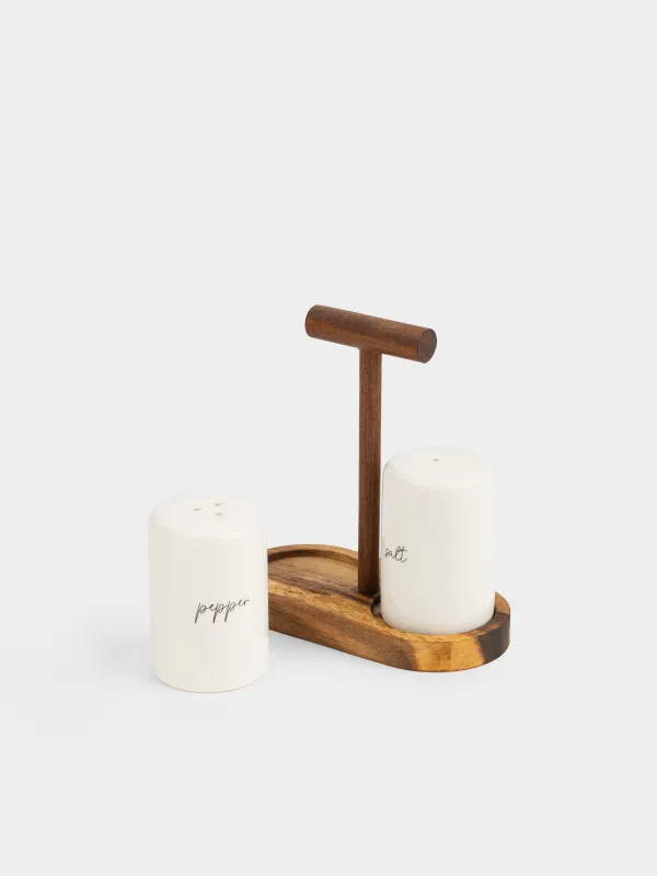 Тұз бен бұрышқа арналған жиынтық, 17 см, тұғырда, фарфор P/ағаш, сүт түстес, Noble tree, image-2