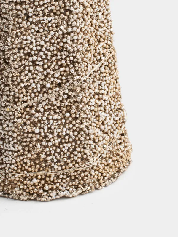 Шырша-конус, 60 см, жарықтандырылған, металл, шампан, Қарлы шырша, Frosty sparks, image-2