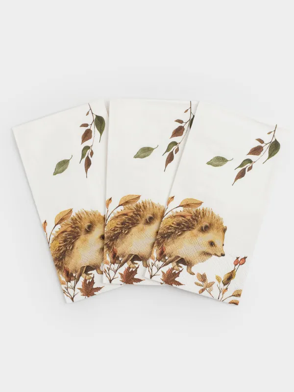 Салфетки бумажные, 33х33 см, 20 шт, Hedgehog in leaves, image-2