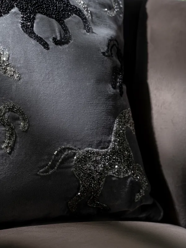 Сәндік жастық, 50х50 см, барқыт/моншақ, сұр, Жылқы, Horse, image-4