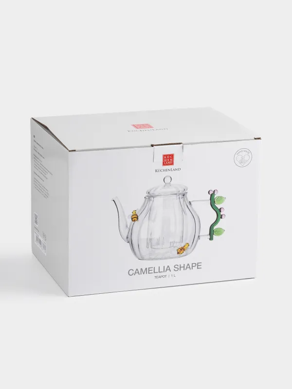 Чайник заварочный, 1 л, стекло Б, с зеленой ручкой, Пчелы, Camellia decor, image-3