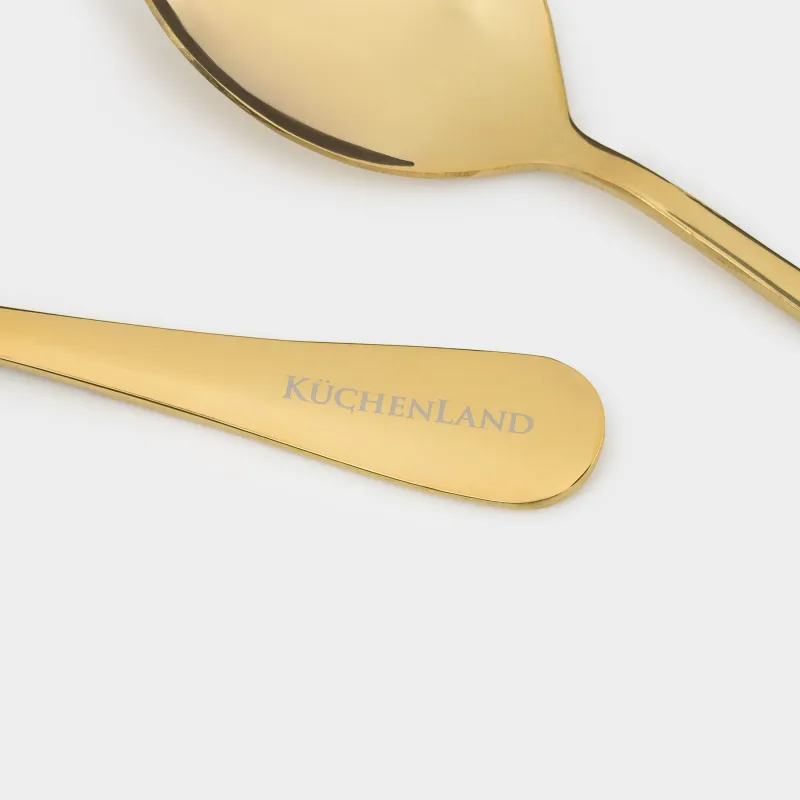 Салат ұсынуға арналған құрылғылар, 20 см, 2 зат, қасық/шанышқы, болат, алтын, Classic gold, image-2