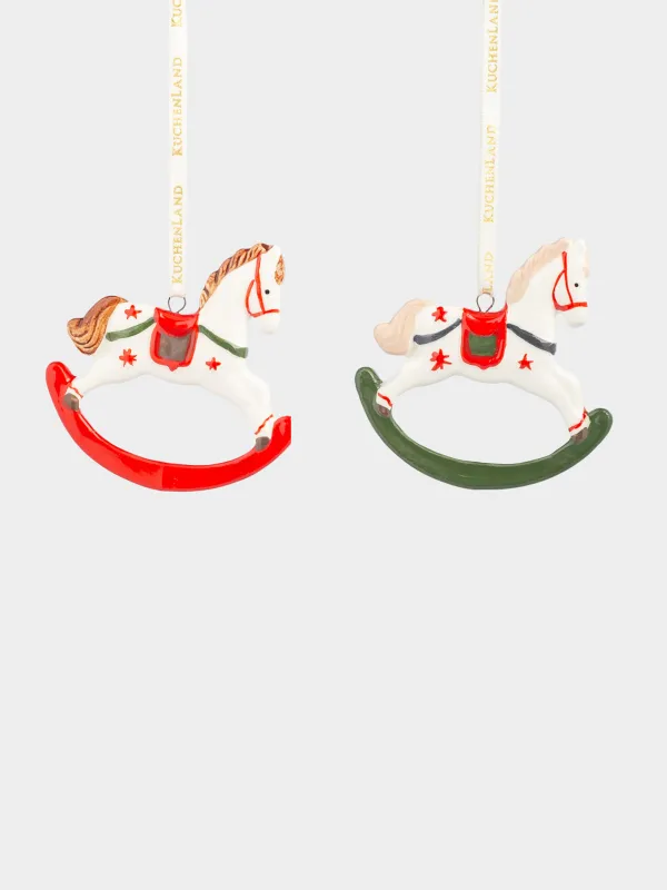 Набор елочных игрушек, 7 см, 2 шт, фарфор P, Лошадка-качалка, Figure christmas, image-0