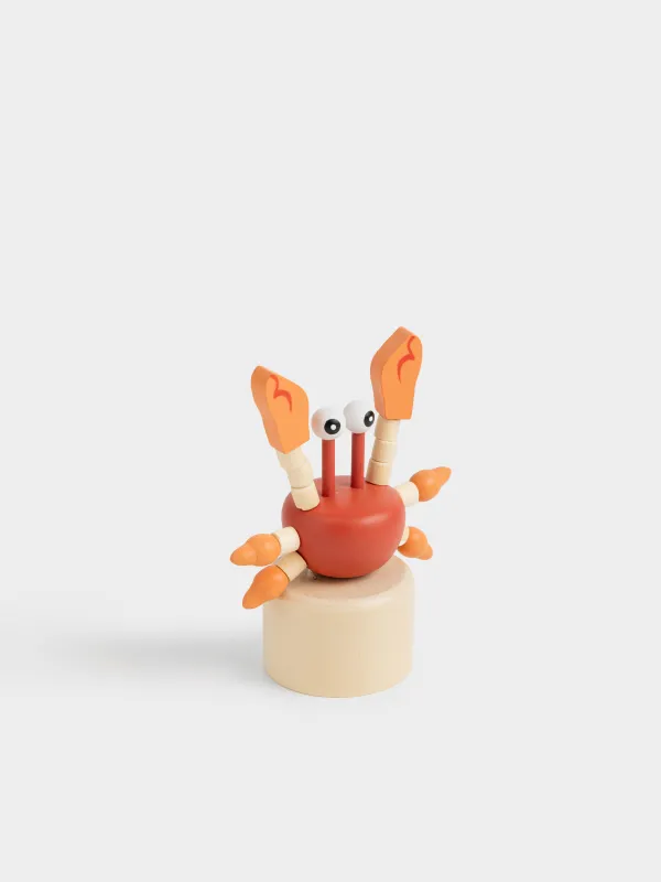 Игрушка, 5х13 см, дергунчик, дерево, красно-оранжевая, Краб, Entertain, image-1