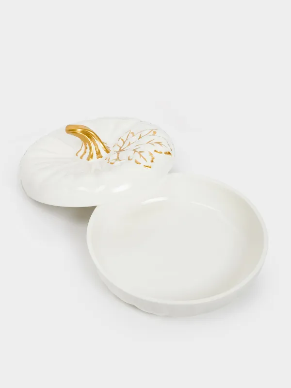 Пісіруге арналған ыдыс, 26 см, қақпағы бар, керамика, сүт-алтын түстес, Жапырағы бар асқабақ, Pumpkin, image-3