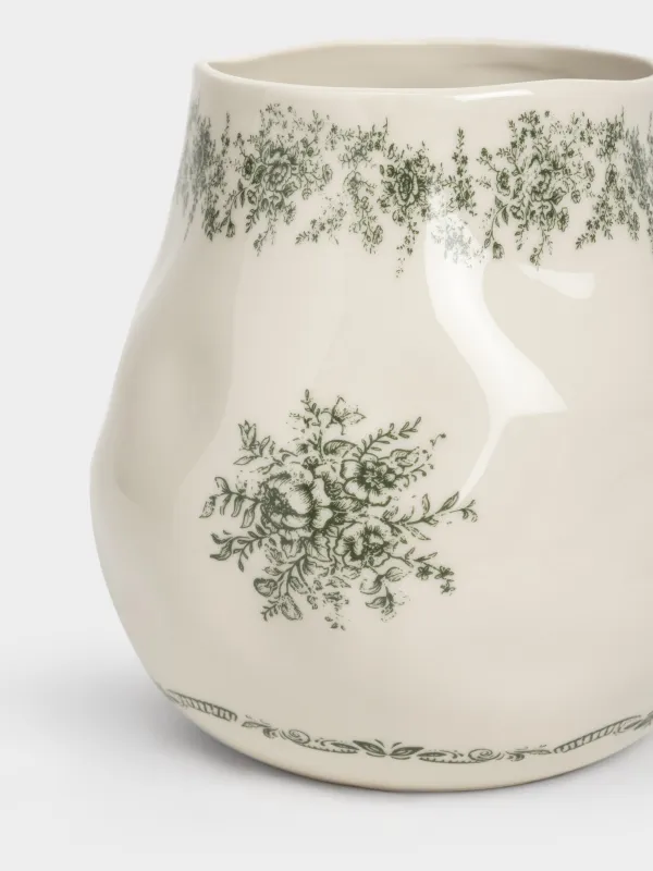 Подставка для кухонных принадлежностей, 14 см, фарфор P, бежевая, Зеленые цветы, Green lace, image-1