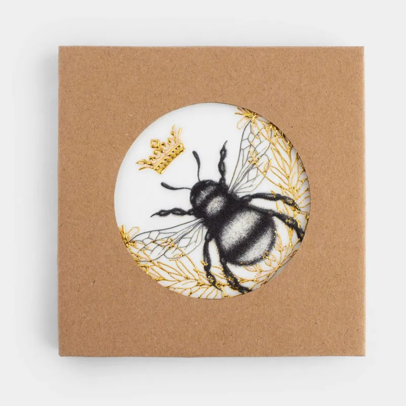 Подставка под кружку, 11 см, керамика/пробка, шестиугольная, белая, Королевская пчела, Honey, image-3