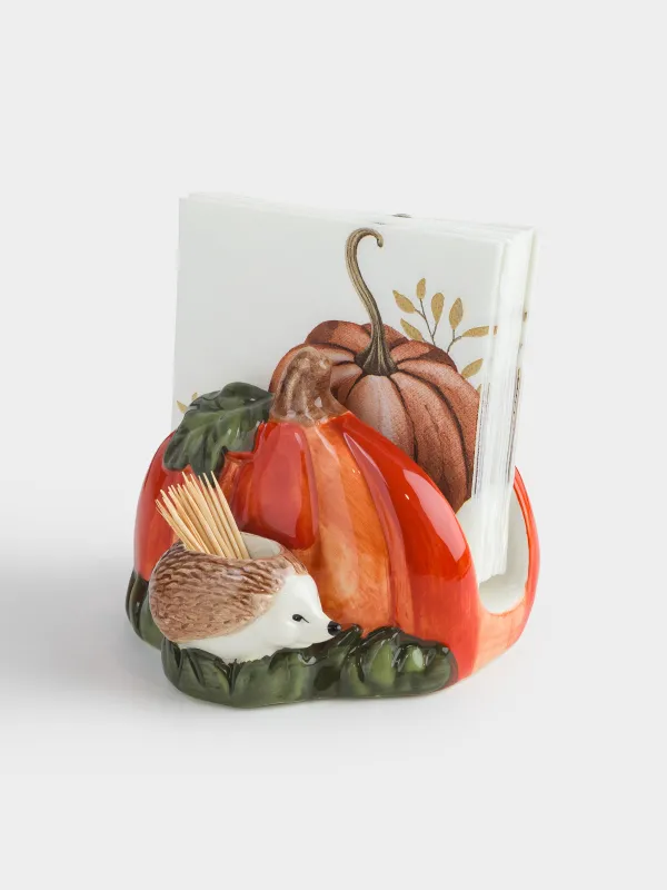 Салфетница, 12 см, с отделением для зубочисток, керамика D, Еж с тыквой, Forest symphony, image-4