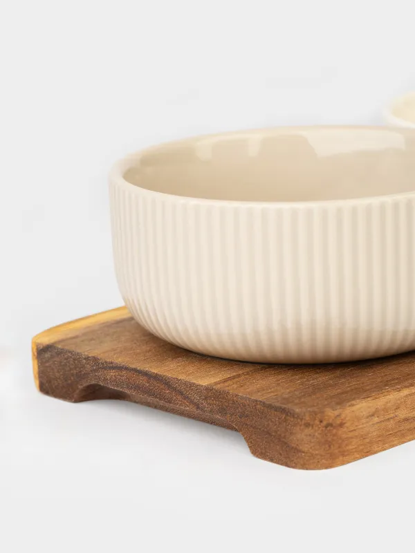 Жеңіл тағамдар жиынтығы, 3 зат, түпқоймада, керамика/ағаш, аралас, қырлы тостағандар, Noble tree, image-4