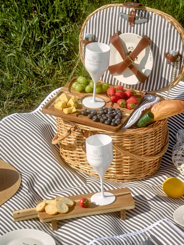 Пикник себеті, 42х30 см, 4 адам, 21 зат, Жамылғымен, жүзім, дөңгелек, қоңыр, Picnic, image-10