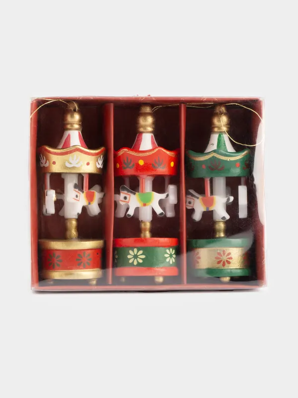 Набор елочных игрушек, 8 см, 3 шт, МДФ, цветной, Карусель с лошадками, Figure christmas, image-5