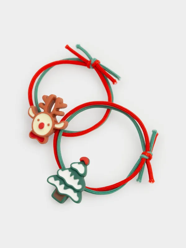 Шашқа арналған резеңкелер жиынтығы, 5 см, 2 дана, балаларға арналған, полиэстер/пластик, шырша және бұғы, шашқа арналған серпімді жолақтар жинағы, Gracile, image-2