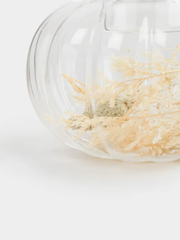 Шам ұстағыш, 13х9 см, шай шамына арналған, шыны Б, кептірілген гүлдері мен жапырақтары бар, Асқабақ, Decor candle, image-2