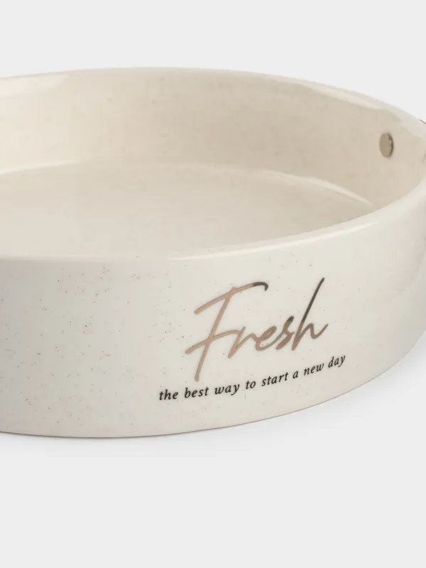 Жеміс ыдысы, 22 см, тұтқасы бар, керамика/полиуретан, ақ, дақты, Speckled font, image-4