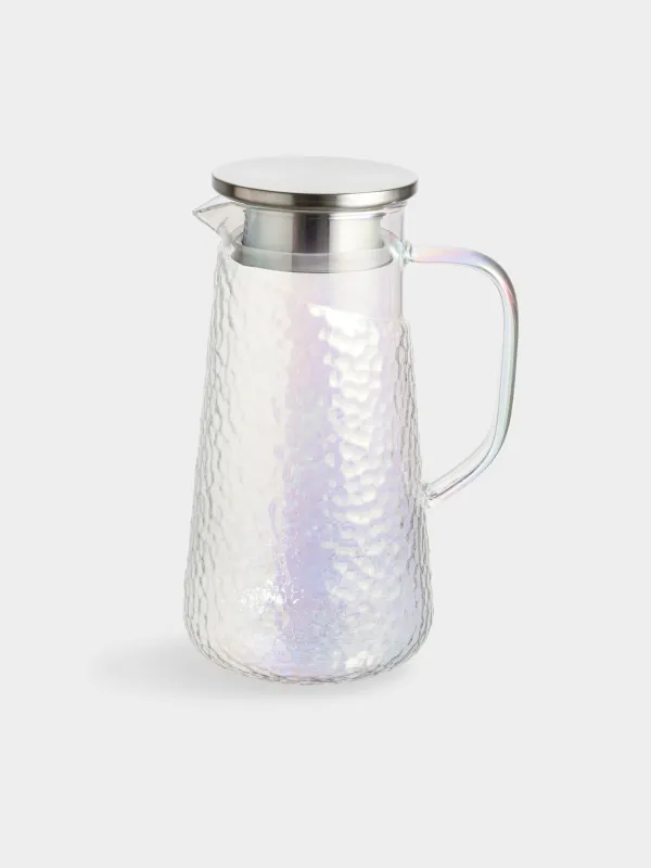 Құмыра, 1,2 л, сүзгі қақпағы, пайдаланылған шыны/болат, меруерт, Ripply polar, image-0