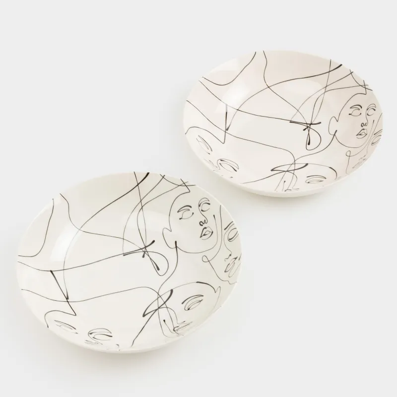 Сорпа тәрелкесі, 20х5 см, 2 дана, фарфор N, сүт түстес, Абстрактті беттер, Face, image-0