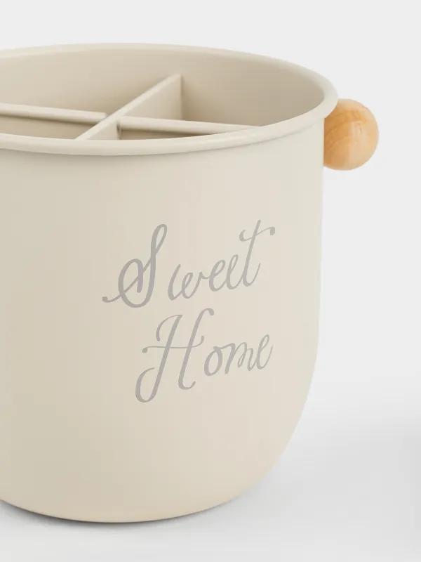 Подставка для кухонных принадлежностей, 17х14 см, 4 отд, металл/бамбук, бежевая, Gusto, image-1