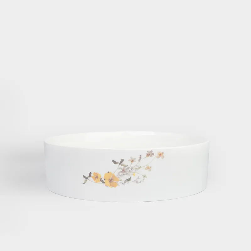 Ыдыс, 23х6 см, бүйірлері бар, фарфор N, ақ, Сары гүлдер, Floweri