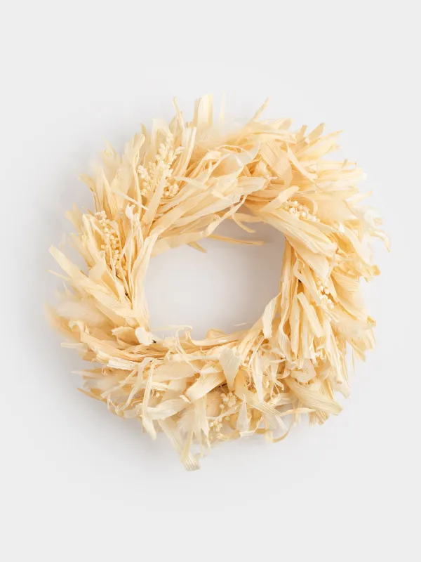 Венок декоративный, 23 см, сухоцветы, Лагурус с листьями, Dried flower, image-0