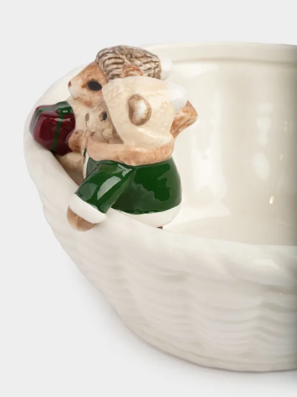 Салат ыдысы, 16х10 см, 500 мл, керамика, сүт түстес, Себеттегі тиін және аю, Christmas animals, image-4