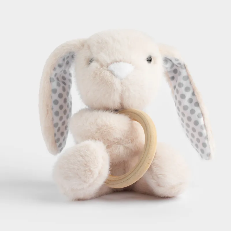 Сылдырмақ ойыншық, 23 см, жұмсақ, полиэстер/ағаш, сарғылт-қоңыр, Сақинасы бар қоян, Rabbit