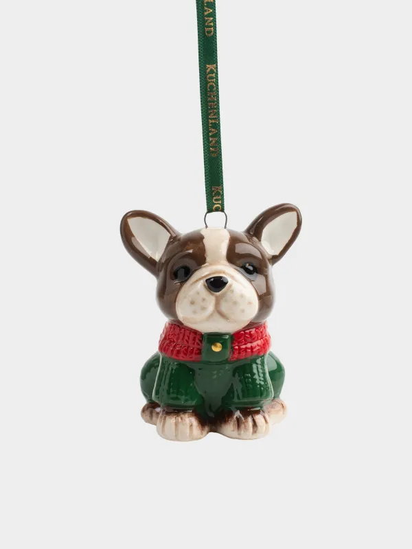 Шырша ойыншығы, 7 см, керамика, Свитер киген француз бульдогы, Figure christmas, image-0