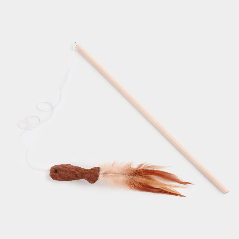 Мысықтарға арналған қармақ-ойыншық, 1,1 м, қауырсындары бар, ағаш/полиэстер, Балық, Playful cat, image-0