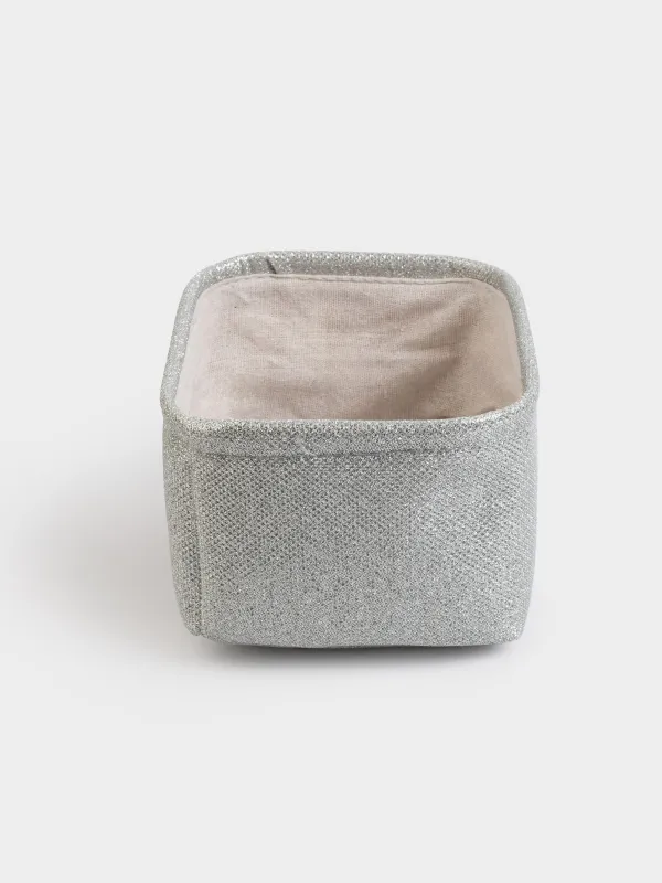 Сақтау себеті, 20x15x10 см, тұтқалары бар, полиэстер, тікбұрыш, күміс, Ideally, image-2