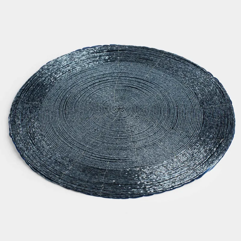 Салфетка под приборы, 36 см, бисер, круглая, темно-синяя, Shiny beads, image-1