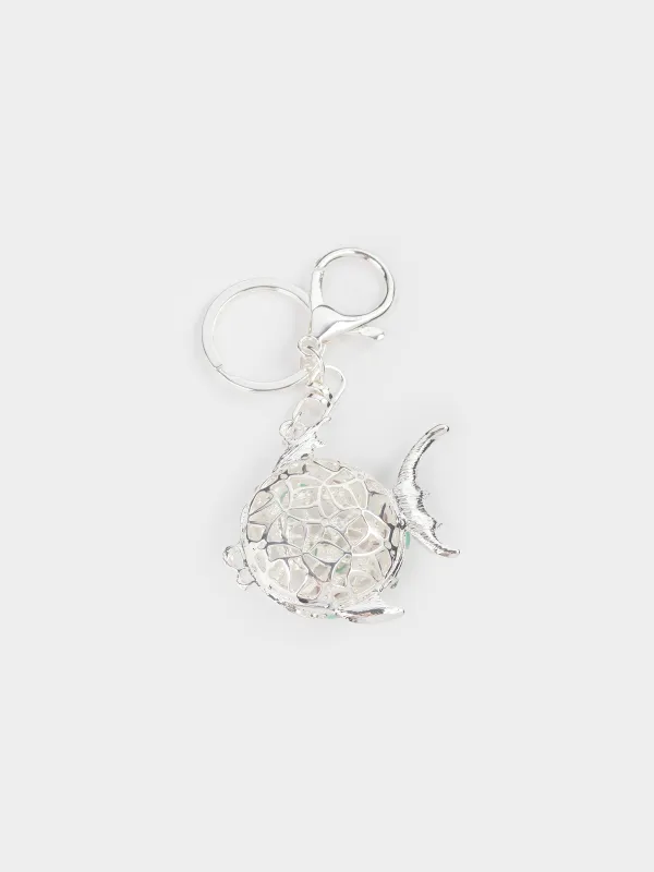 Брелок, 12 см, металл/стразы, серебристый, Рыба-шар, Keychain crystal, image-2