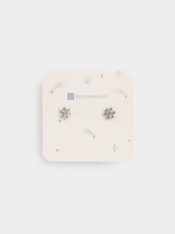 Пуссет сырғалары, 1 см, 2 дана, металл/страздар, күміс, Қар ұшқыны, Rime, image-3