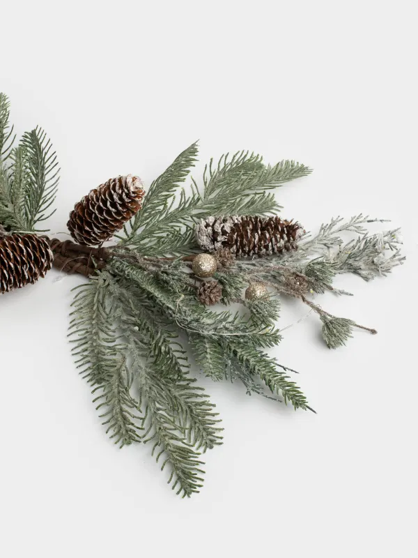 Сәндік композиция, 60 см, жарықтандырылған, пластик, Шампан жидектері мен қылқан инелер, Conifer champagne, image-1