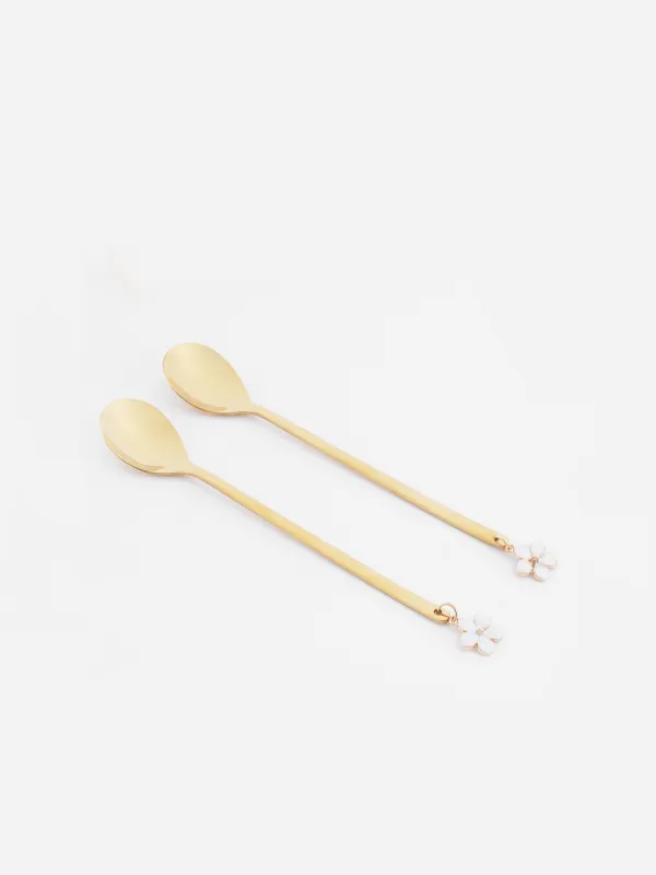 Десерт қасық, 14 см, 2 дана, болат, алтын, гүл, Bloome, image-1