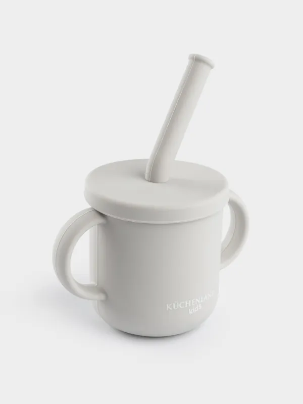 Балаларға арналған ішетін ыдыс, 150 мл, тұтқалары бар, сабаны бар, силикон, сұр, Kiddy, image-2