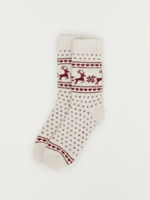 Әйелдер шұлықтары, өлшемі 36-38, полиэстер, сүт түстес, қысқы өрнек, Fleece, image-1