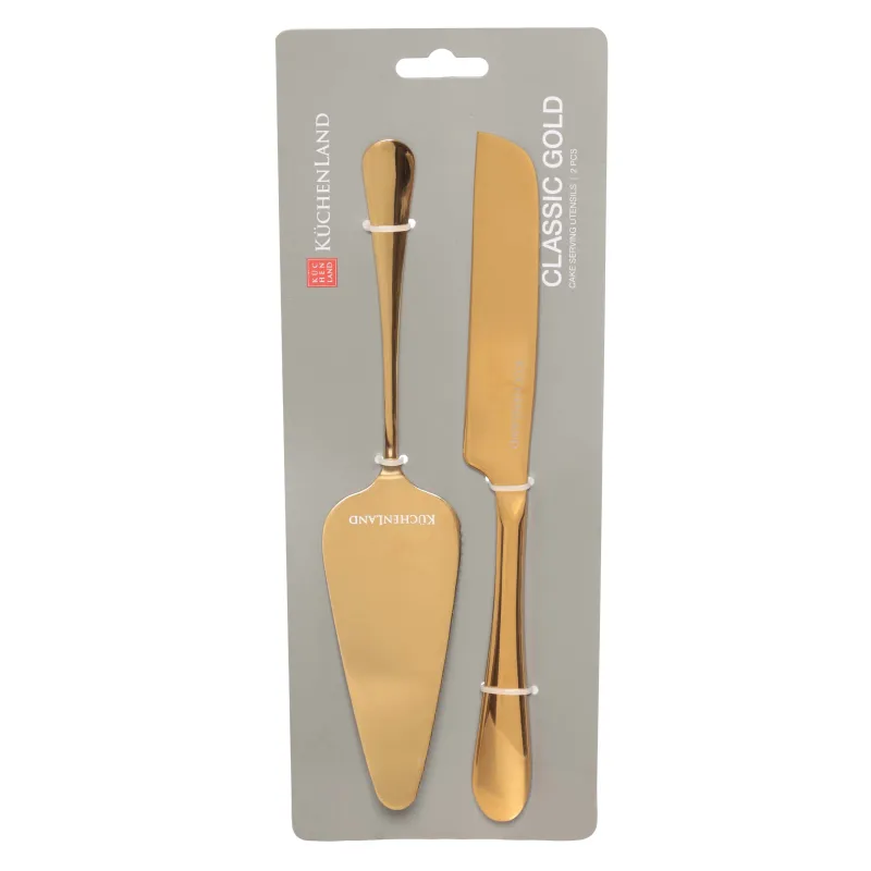 Тортқа арналған құралдар, 2pr, шпатель / пышақ, болат, алтын, классикалық алтын, image-3