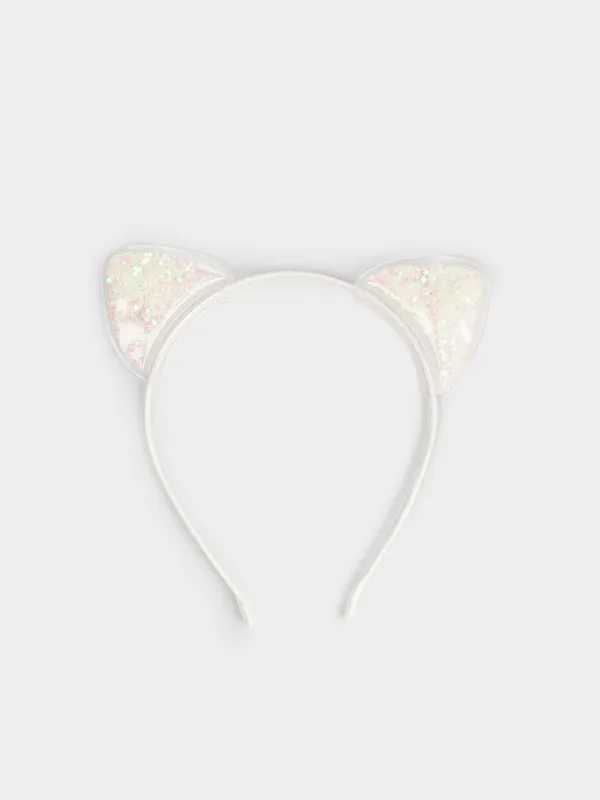 Ободок карнавальный, 12х15 см, детский, полиэстер/пластик, молочный, Ушки, Hairstyle, image-0