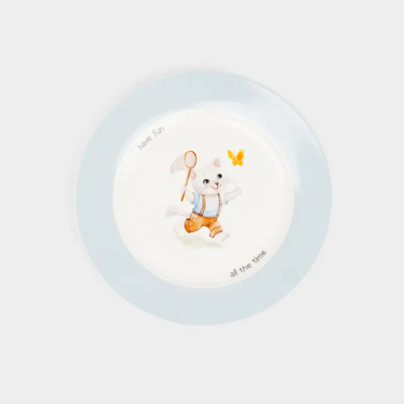 Тіскебасар тәрелкесі, балаларға арналған, 19 см, фарфор N, ақ және сарғылт-қоңыр, мысық пен көбелек, Ideas life