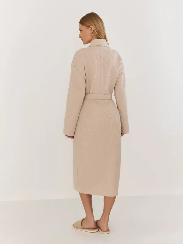 Әйелдер халаты, үйге арналған, өлшемі S, ұзын жеңді, вафельді, мақта, сүт түстес, Lucky, Stefani, image-6